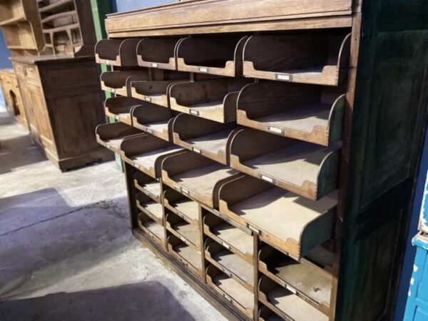 Antique English Pine & Oak Shop Haberdashery Bank of 32 Drawers, c1920 - Image 7