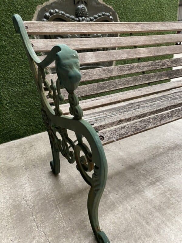 Vintage French Cast Iron & Pine Garden Bench - Image 3