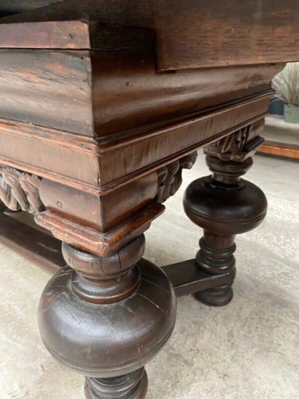 Antique Dutch Baroque Oak Draw Leaf Dining Table, c 1780 - Image 9