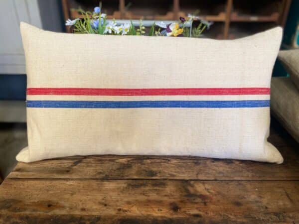 Large Red and Blue thin Stripe Herringbone Cushion
