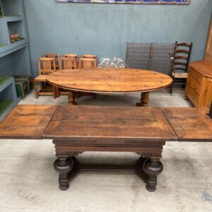 Antique Dutch Baroque Oak Draw Leaf Dining Table, c 1780 Dining Miscellaneous