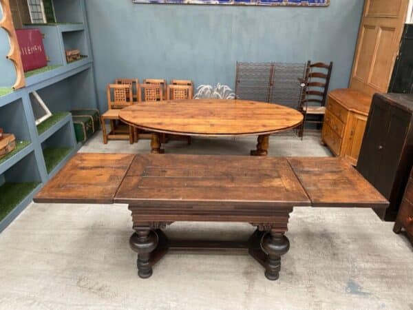 Antique Dutch Baroque Oak Draw Leaf Dining Table, c 1780