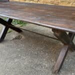 Antique Pine X Frame Tavern Pub Refectory Table, c 1800 Dining Miscellaneous