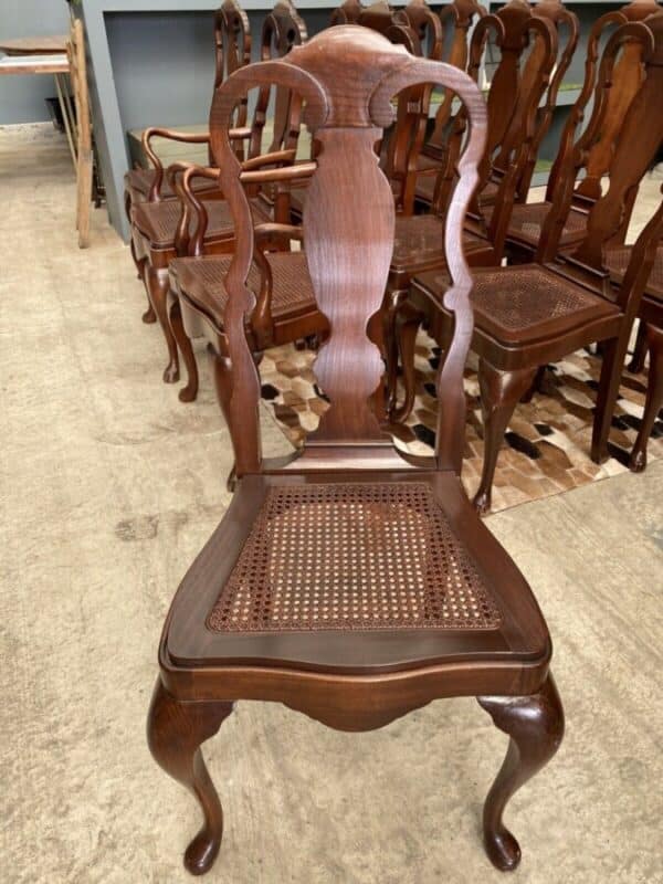Vintage Set 12 Twelve Queen Anne Mahogany Dining Cane Seated Chairs chair Miscellaneous 9