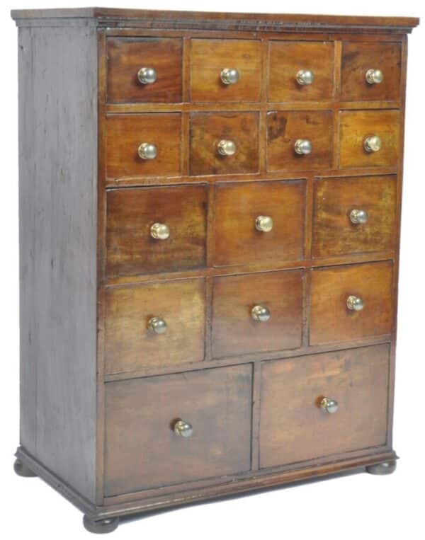 Antique Mahogany Georgian Apothecary Chest Bank Drawers, c1820