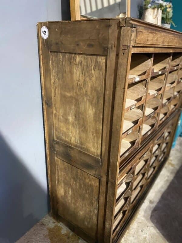 Antique English Pine & Oak Shop Haberdashery Bank of 32 Drawers, c1920 - Image 5