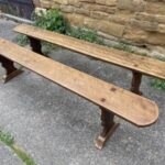 Antique Pair French Cherry & Elm Benches Pews, c 1860 L221 Antique Miscellaneous
