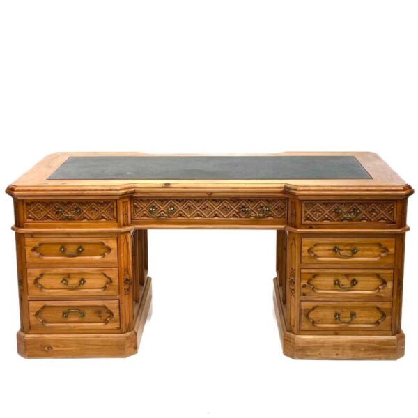 Vintage Gothic Arts & Crafts Style Pine Pedestal Desk