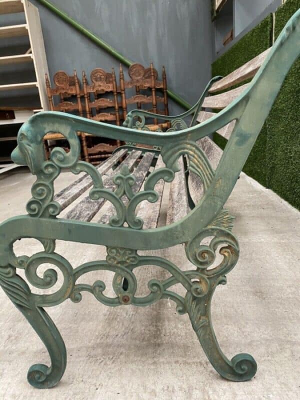 Vintage French Cast Iron & Pine Garden Bench bench Miscellaneous 8