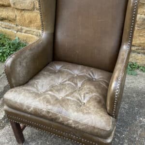 Antique Brown Leather Club Wingback Armchair, c 1920 club Miscellaneous 3