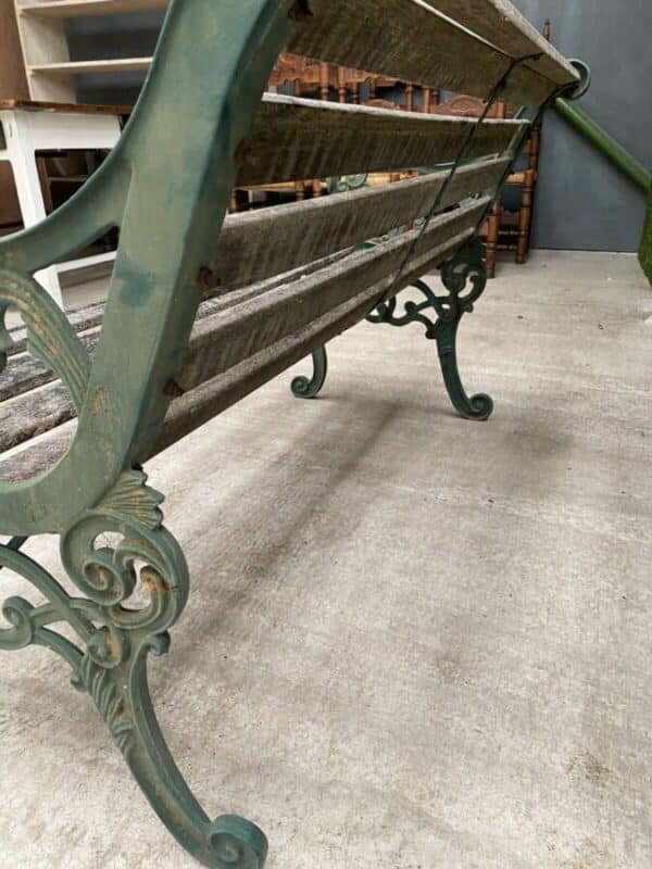 Vintage French Cast Iron & Pine Garden Bench bench Miscellaneous 7