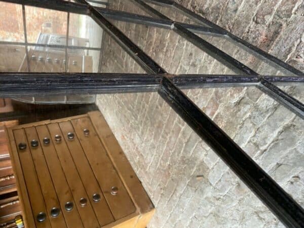 Antique French Industrial Large Cast Iron Mirror Window, c 1900 - Image 11
