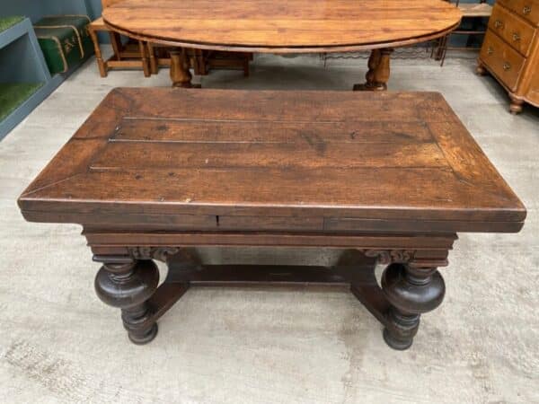 Antique Dutch Baroque Oak Draw Leaf Dining Table, c 1780 - Image 11