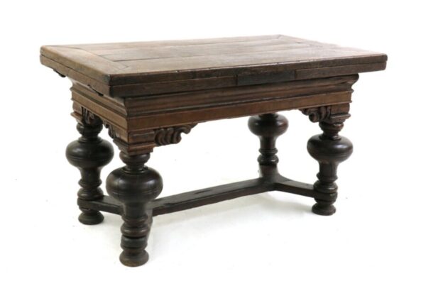 Antique Dutch Baroque Oak Draw Leaf Dining Table, c 1780 - Image 2