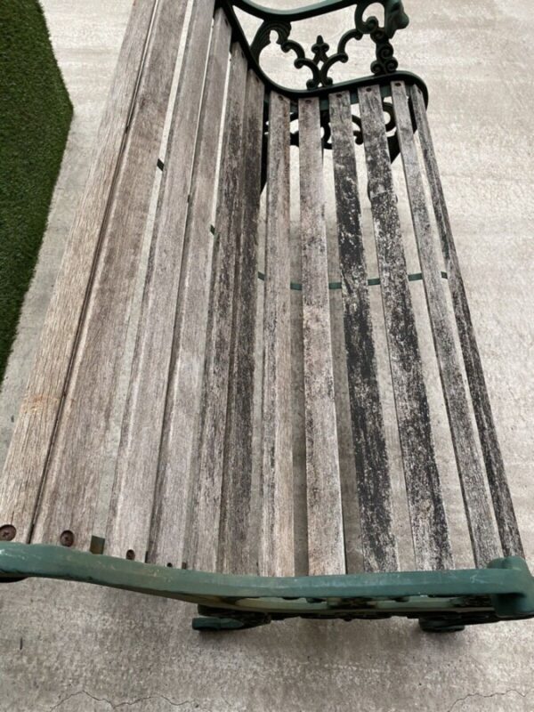Vintage French Cast Iron & Pine Garden Bench bench Miscellaneous 6