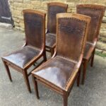 Antique Set of Four 4 Austrian Art Nouveau Leather Dining Chairs, c1900 Antique Miscellaneous