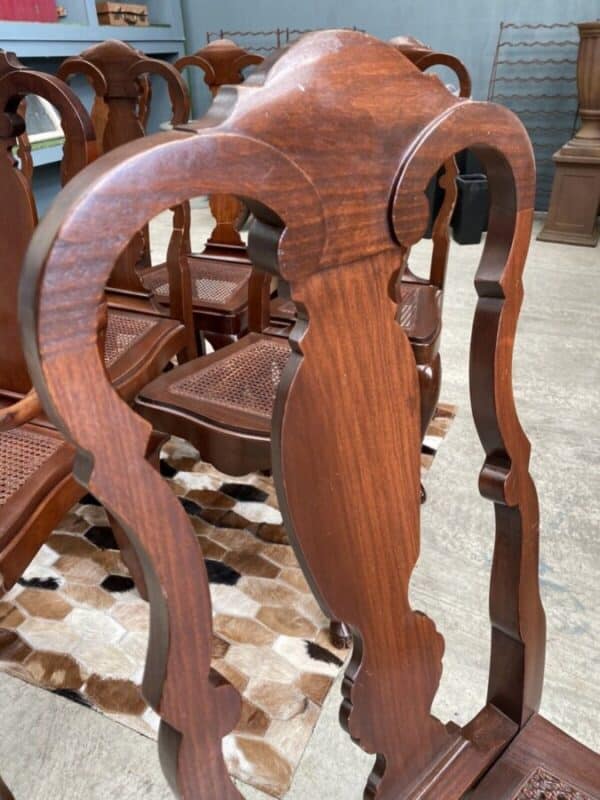 Vintage Set 12 Twelve Queen Anne Mahogany Dining Cane Seated Chairs - Image 6