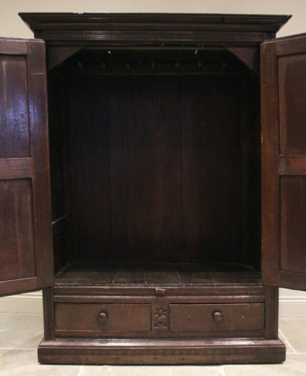 Antique Queen Anne Period Oak Housekeeper's Cupboard Press Wardrobe, c 1700 - Image 2