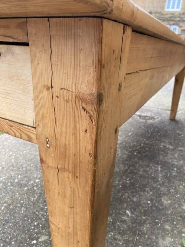Antique Pine Farmhouse Refectory Dining Table, c 1880 - Image 12
