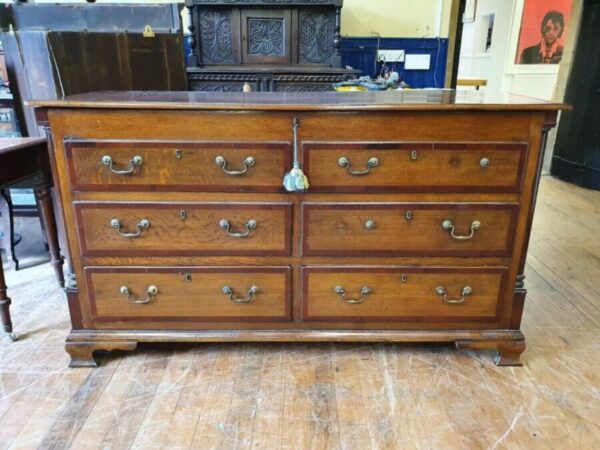 Antique Georgian Oak & Mahogany Mule Lancashire Chest Bank Drawers, c 1790
