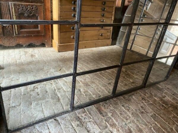 Antique French Industrial Large Cast Iron Mirror Window, c 1900 - Image 6