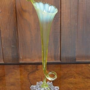 Victorian Vaseline Glass Vase SAI2881 Vaseline Antique Glassware
