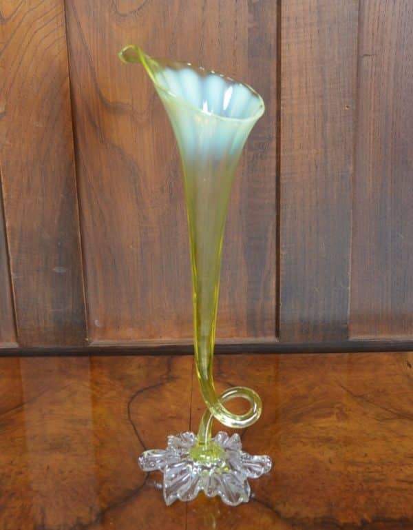 Victorian Vaseline Glass Vase SAI2881 Vaseline Antique Glassware 3
