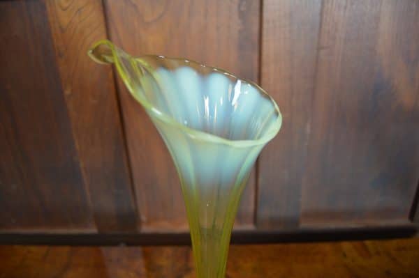 Victorian Vaseline Glass Vase SAI2881 Vaseline Antique Glassware 5