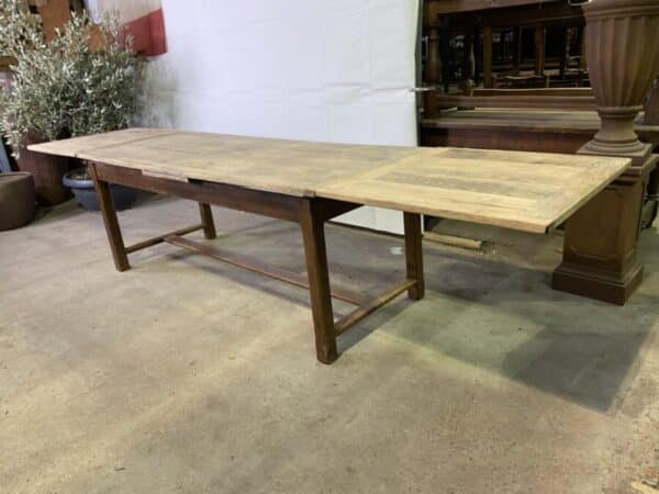 Antique French Oak Refectory 12 seater Extending Scrub Top Dining Table, c 1870 - Image 4