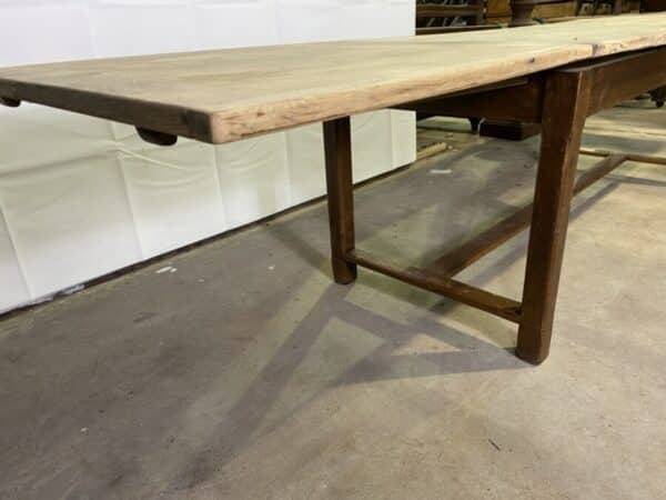 Antique French Oak Refectory 12 seater Extending Scrub Top Dining Table, c 1870 - Image 11