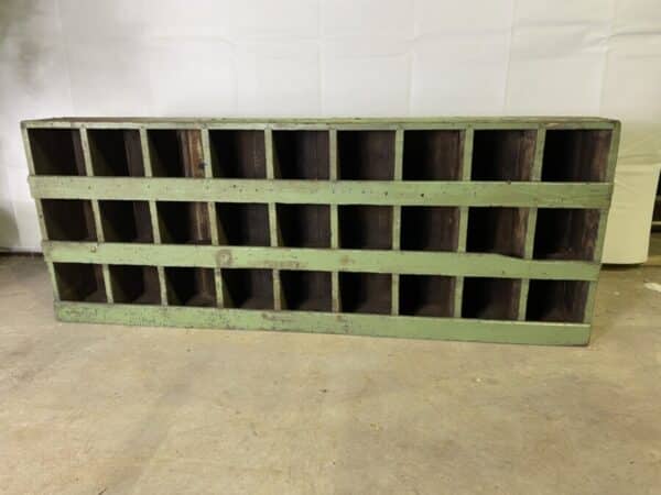 Antique Painted Pine Pigeonholes Green Industrial, c 1920