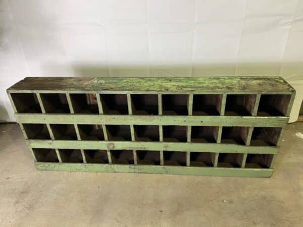 Antique Painted Pine Pigeonholes Green Industrial, c 1920 - Image 4