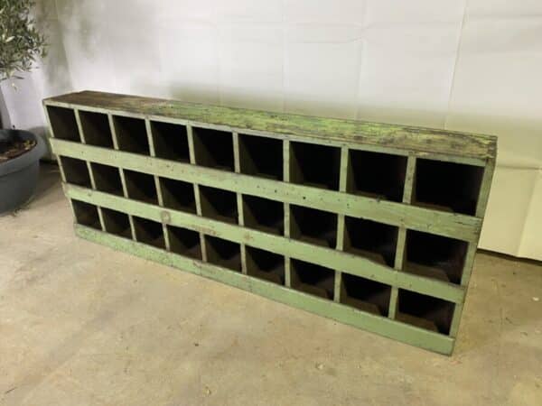 Antique Painted Pine Pigeonholes Green Industrial, c 1920 - Image 5