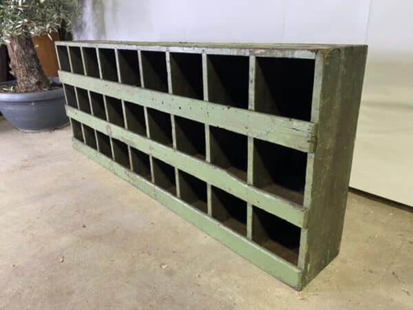 Antique Painted Pine Pigeonholes Green Industrial, c 1920 - Image 6
