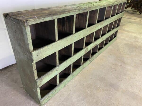 Antique Painted Pine Pigeonholes Green Industrial, c 1920 - Image 10