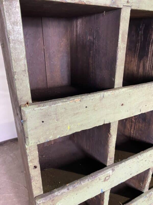 Antique Painted Pine Pigeonholes Green Industrial, c 1920 - Image 11