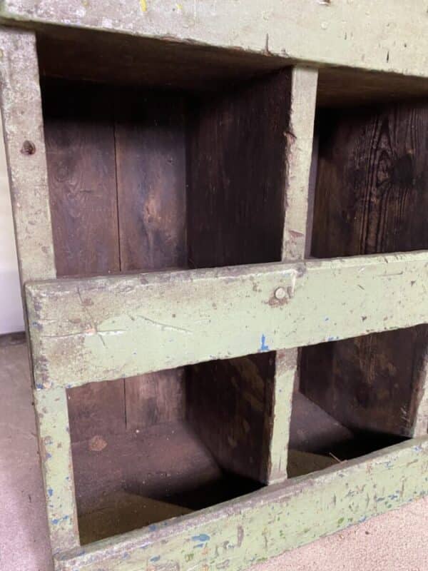 Antique Painted Pine Pigeonholes Green Industrial, c 1920 - Image 12