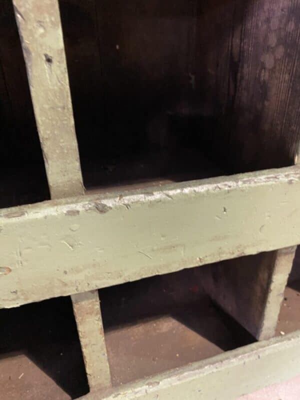 Antique Painted Pine Pigeonholes Green Industrial, c 1920 - Image 17