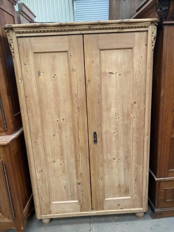Antique Pine Continental Armoire Wardrobe Linen Cupboard, c 1870 - Image 12