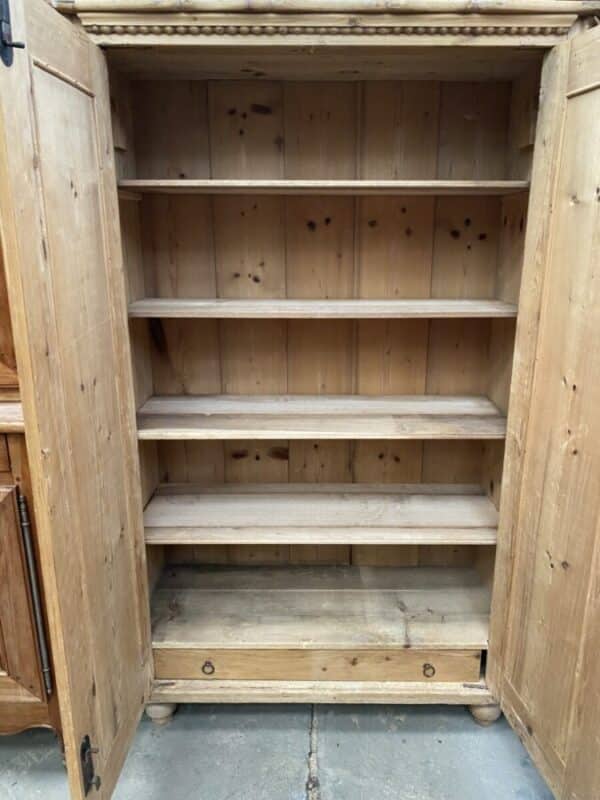 Antique Pine Continental Armoire Wardrobe Linen Cupboard, c 1870 - Image 13
