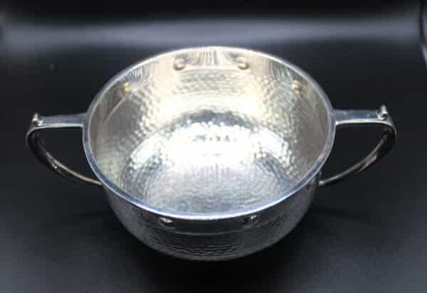 Chester Silver Arts And Crafts Boxed Bowl & Spoon Antique Silver 7