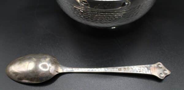 Chester Silver Arts And Crafts Boxed Bowl & Spoon Antique Silver 4