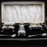 Sterling Silver Boxed Five Piece Cruet Set Antique Silver