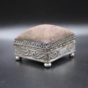 Silver Pin Cushion Topped Box Antique Silver