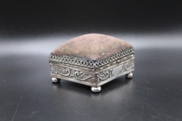 Silver Pin Cushion Topped Box Antique Silver 3