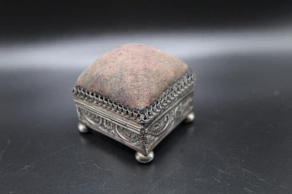 Silver Pin Cushion Topped Box Antique Silver 9