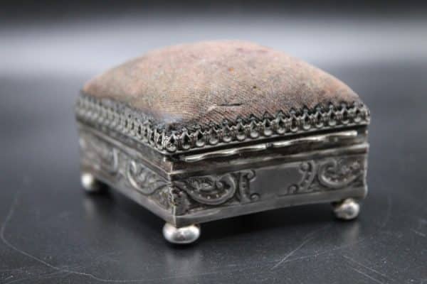 Silver Pin Cushion Topped Box Antique Silver 5