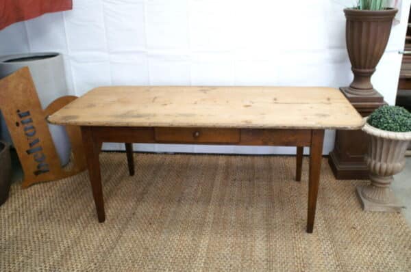 Antique French Pine & Oak Farmhouse Work Refectory Dining Table, c 1810 - Image 11
