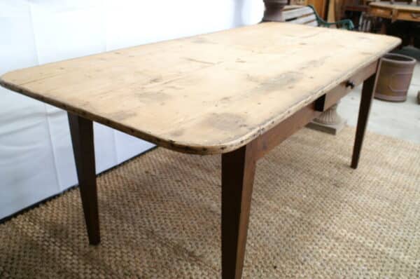 Antique French Pine & Oak Farmhouse Work Refectory Dining Table, c 1810 - Image 10