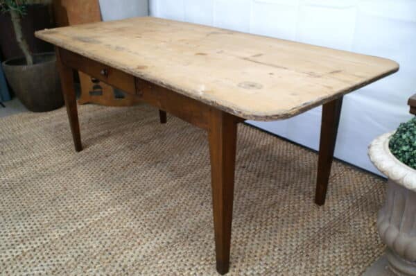Antique French Pine & Oak Farmhouse Work Refectory Dining Table, c 1810 - Image 9